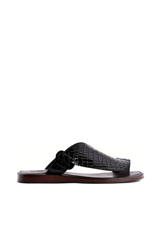 Corrente 8310 Embossed Leather Sandal - Black-AmbrogioShoes