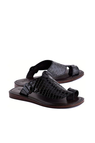Corrente 8310 Embossed Leather Sandal - Black-AmbrogioShoes