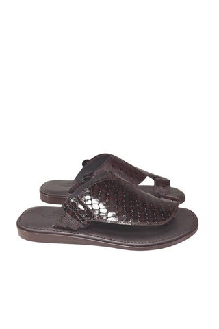 Corrente 8310 Embossed Leather Sandal - Brown-AmbrogioShoes