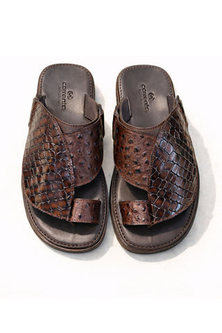 Corrente 8310 Embossed Leather Sandal - Brown-AmbrogioShoes