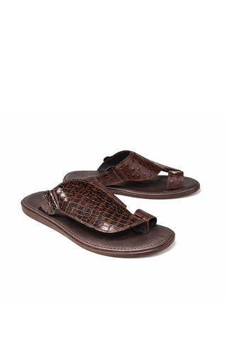 Corrente 8310 Embossed Leather Sandal - Brown-AmbrogioShoes