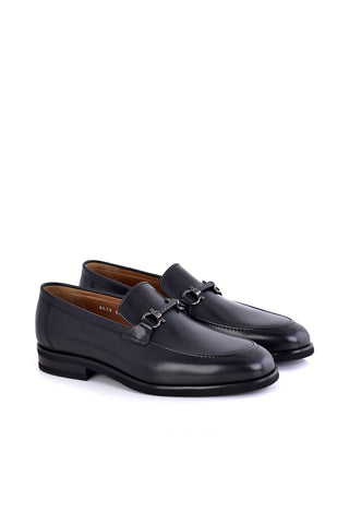 Corrente 8413 Leather Horse-Bit Loafer - Black-AmbrogioShoes