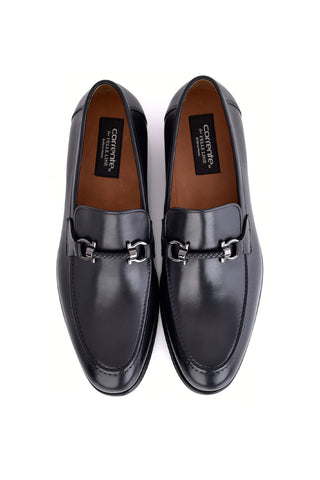 Corrente 8413 Leather Horse-Bit Loafer - Black-AmbrogioShoes