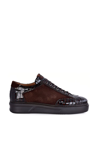 Corrente 8492 Suede & Embossed Leather Sneaker - Brown-AmbrogioShoes