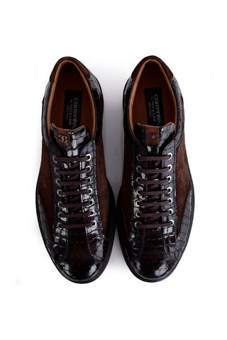 Corrente 8492 Suede & Embossed Leather Sneaker - Brown-AmbrogioShoes