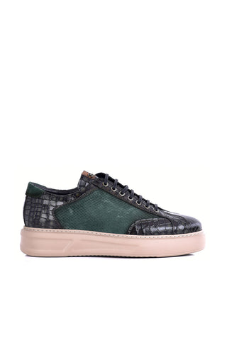 Corrente 8492 Suede & Embossed Leather Sneaker - Green-AmbrogioShoes