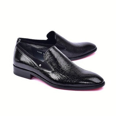 Corrente C00011-7358 Men's Shoes Black Polished Leather Slip-On Formal Loafers (CRT1483)-AmbrogioShoes