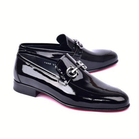Corrente C00012-7260 Men's Shoes Black Patent Leather Horsebit Formal Loafers (CRT1488)-AmbrogioShoes