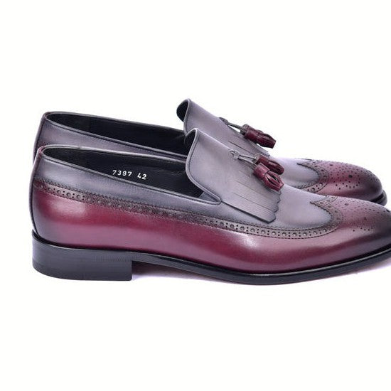 Corrente C00018-7397 Men's Shoes Burgundy & Gray Calf-Skin Leather Wingtip Kiltie tassels Loafers (CRT1493)-AmbrogioShoes
