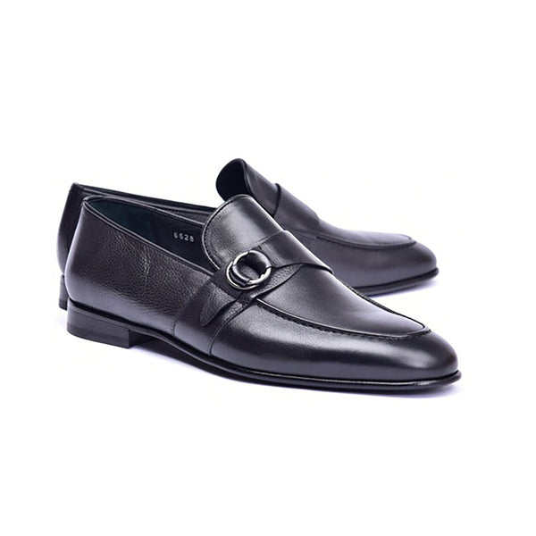Corrente C00102-6628 Men's Shoes Black Calf-Skin Leather Side Buckle Loafers (CRT1478)-AmbrogioShoes