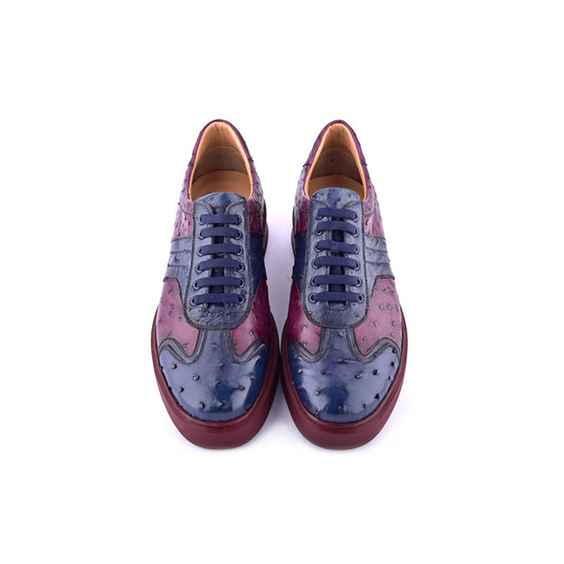 Corrente C001302-6988 Men's Shoes Navy & Burgundy Exotic Ostrich Casual Sneakers (CRT1476)-AmbrogioShoes