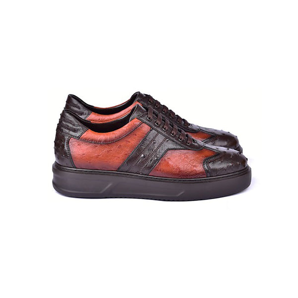 Corrente C001302-6988 Men's Shoes Orange & Brown Exotic Ostrich Casual Sneakers (CRT1475)-AmbrogioShoes