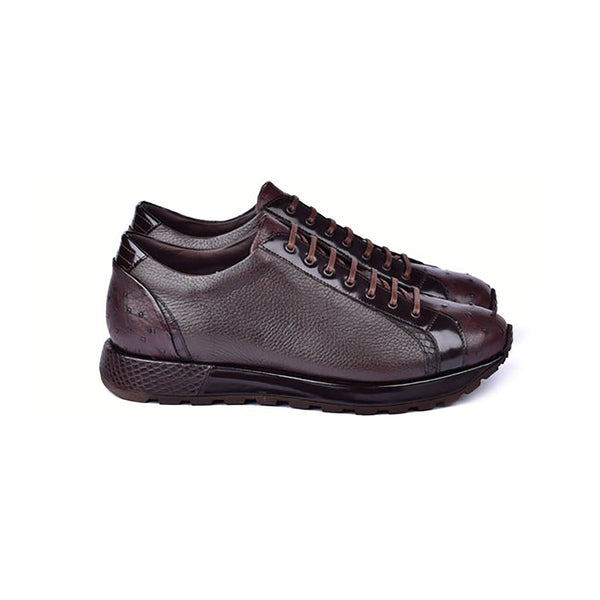 Corrente C0013043-5581 Men's Shoes Brown Exotic Ostrich Casual Sneakers (CRT1477)-AmbrogioShoes