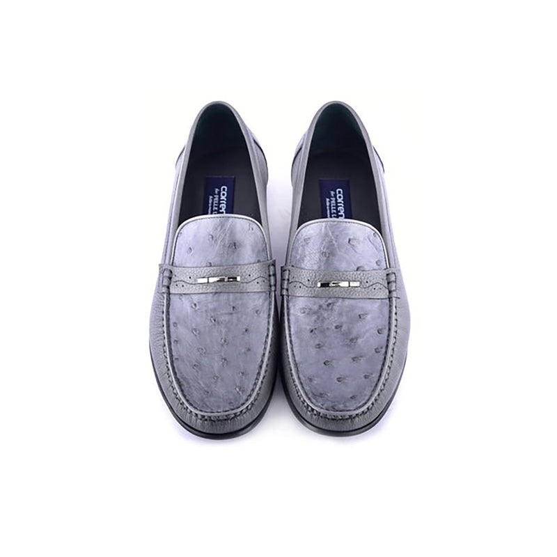 Corrente C0014051-3898Ost Men's Shoes Gray Exotic Ostrich / Deer-Skin Moccasin Loafers (CRT1472)-AmbrogioShoes