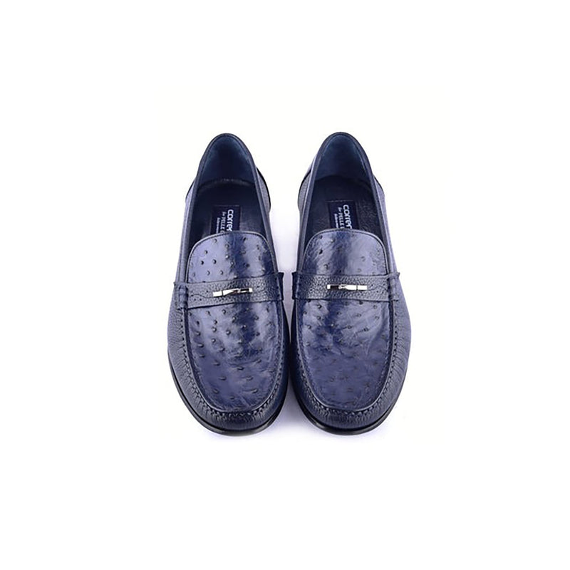 Corrente C0014051-3898Ost Men's Shoes Navy Exotic Ostrich / Deer-Skin Moccasin Loafers (CRT1473)-AmbrogioShoes