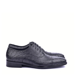 Corrente C009 6265 Men's Shoes Black Genuine Ostrich Cap toe Lace up Oxfords (CRT1372)-AmbrogioShoes