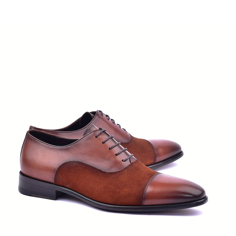 Corrente C0091 6265 Men's Shoes Brown Suede / Calf Skin Leather Cap toe Lace up Oxfords (CRT1371)-AmbrogioShoes