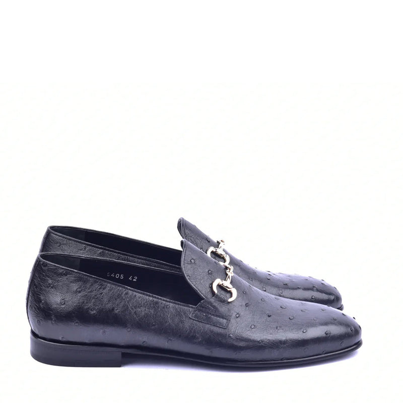 Corrente C02201 5405 Men's Shoes Black Genuine Ostrich buckle loafer (CRT1333)-AmbrogioShoes