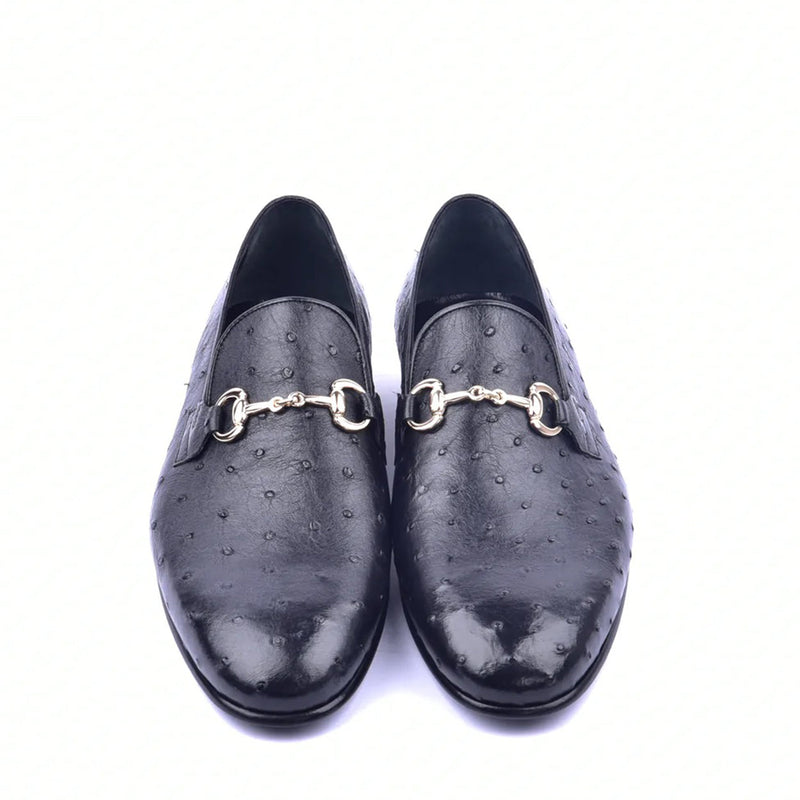 Corrente C02201 5405 Men's Shoes Black Genuine Ostrich buckle loafer (CRT1333)-AmbrogioShoes