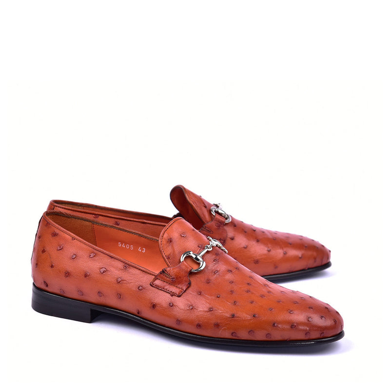 Corrente C02204 5405 Men's Shoes Rust Genuine Ostrich Bit Buckle Loafers (CRT1373)-AmbrogioShoes