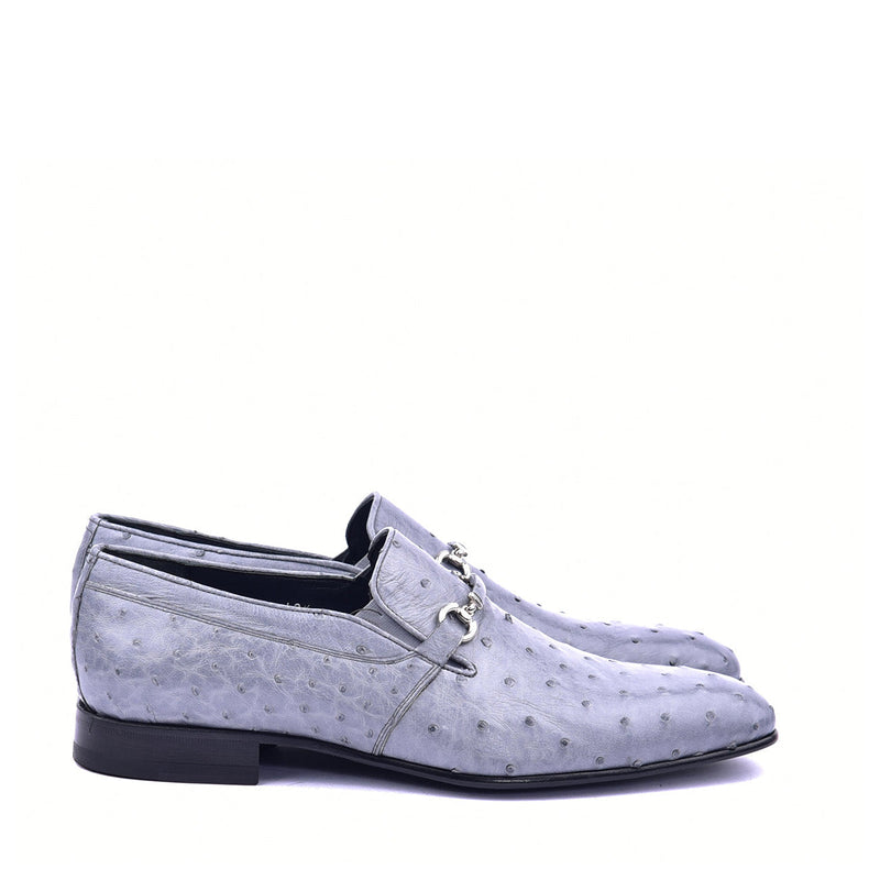 Corrente C0228 5776 Men's Shoes Grey Genuine Ostrich Bit Buckle Loafers (CRT1375)-AmbrogioShoes
