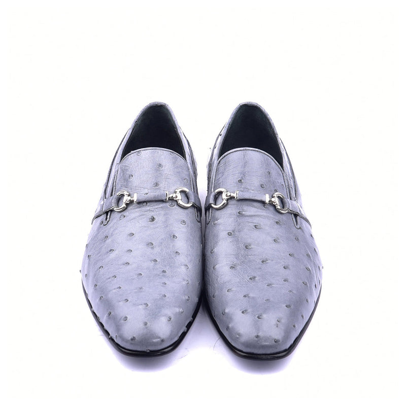 Corrente C0228 5776 Men's Shoes Grey Genuine Ostrich Bit Buckle Loafers (CRT1375)-AmbrogioShoes