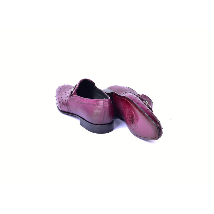 Corrente C0229-5776 Men's Shoes Burgundy Exotic Ostrich-Skin Horsebit Loafers (CRT1464)-AmbrogioShoes