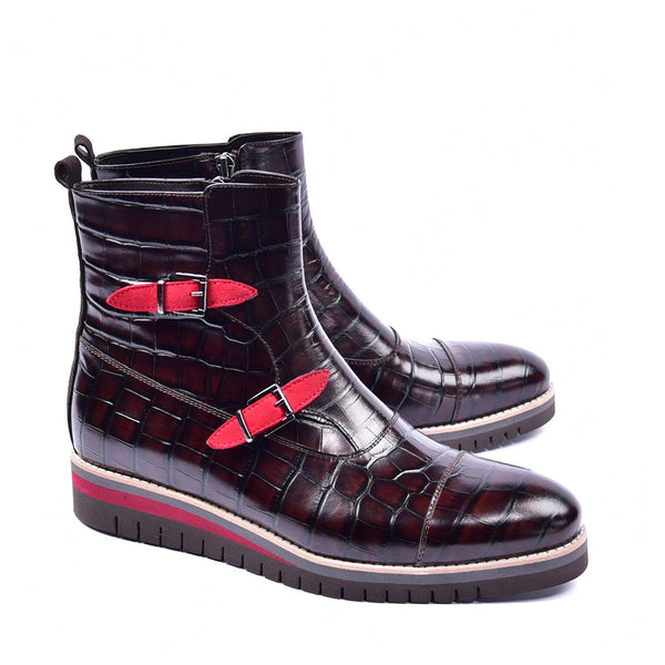 Corrente C0332 5784 Men's Shoes Brown Crocodile Print / Calf-Skin Leather Zipper Boots (CRT1357)-AmbrogioShoes