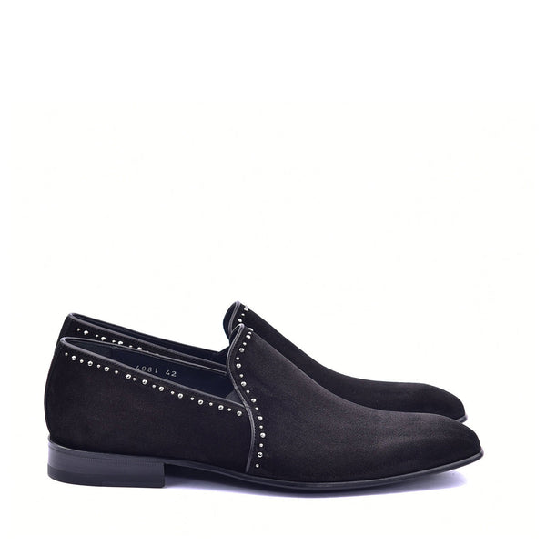 Corrente C04 4981S Men's Shoes Black Plain Suede / Calf Skin Leather with Studs Loafers (CRT1370)-AmbrogioShoes