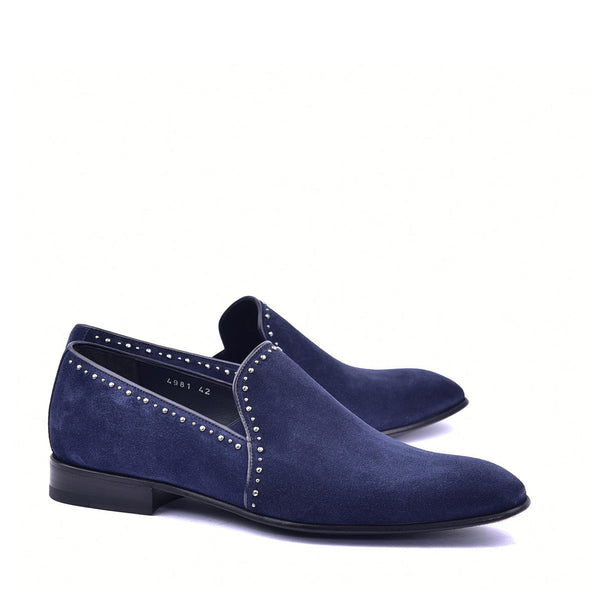 Corrente C041 4981S Men's Shoes Navy Plain Suede / Calf Skin Leather with Studs Loafers (CRT1369)-AmbrogioShoes