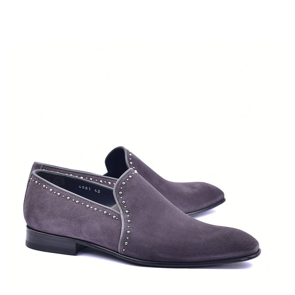 Corrente C042 4981S Men's Shoes Grey Plain Suede / Calf Skin Leather with Studs Loafers (CRT1368)-AmbrogioShoes