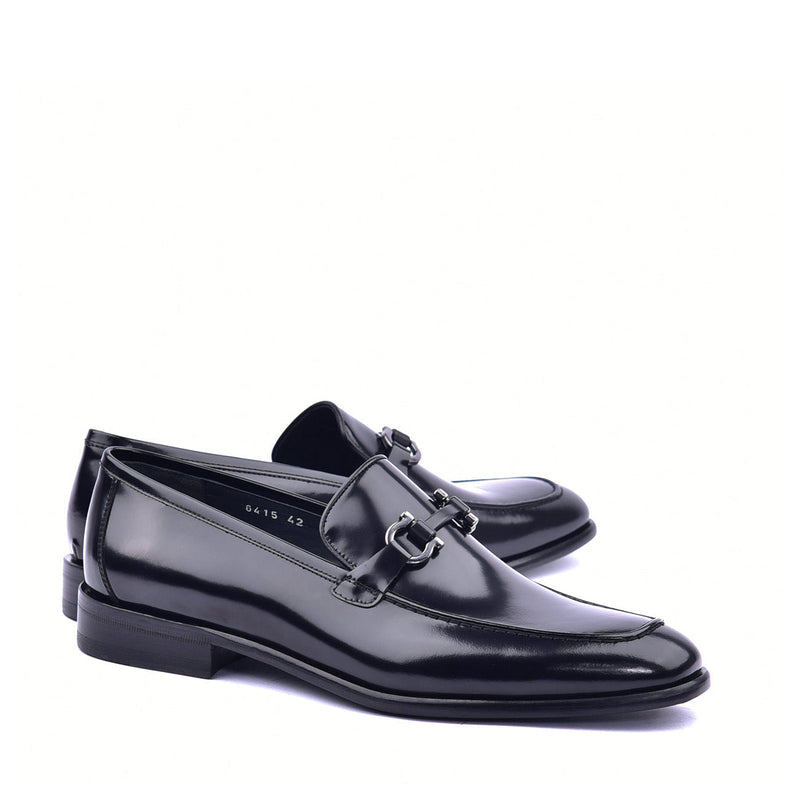 Corrente C043 6415 Men's Shoes Black Calf Skin Leather High Gloss Buckle Loafers (CRT1367)-AmbrogioShoes