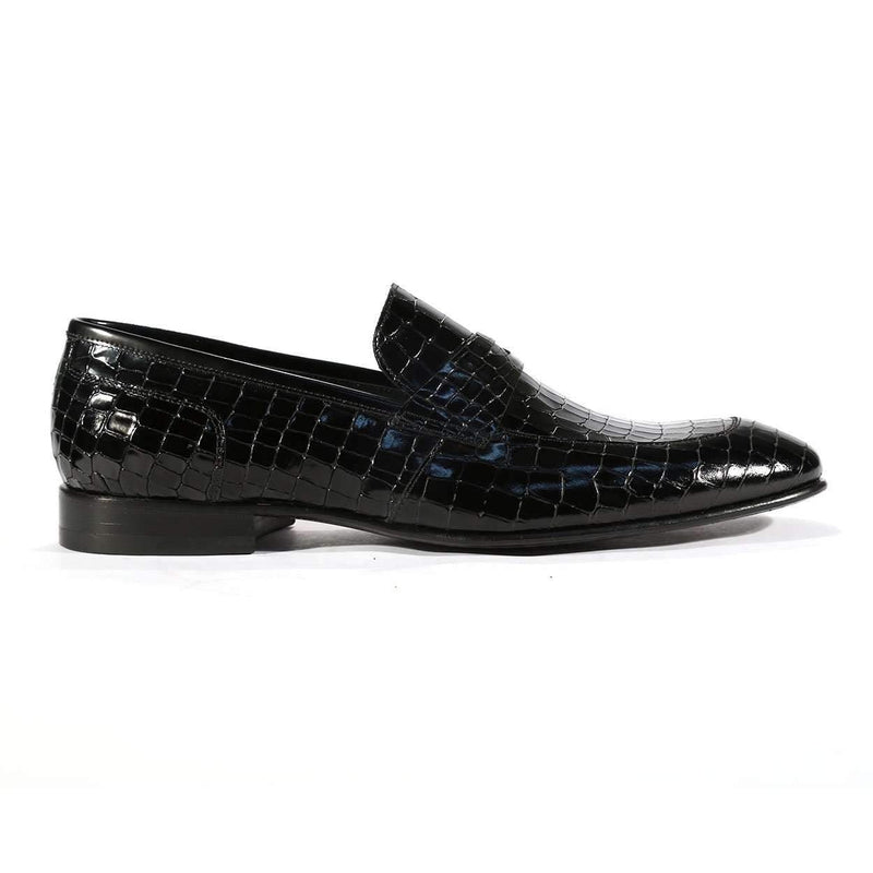 Corrente Men's Shoes Black Alligator Print / Calf-Skin Leather Loafers 3470 (CRT1016)-AmbrogioShoes