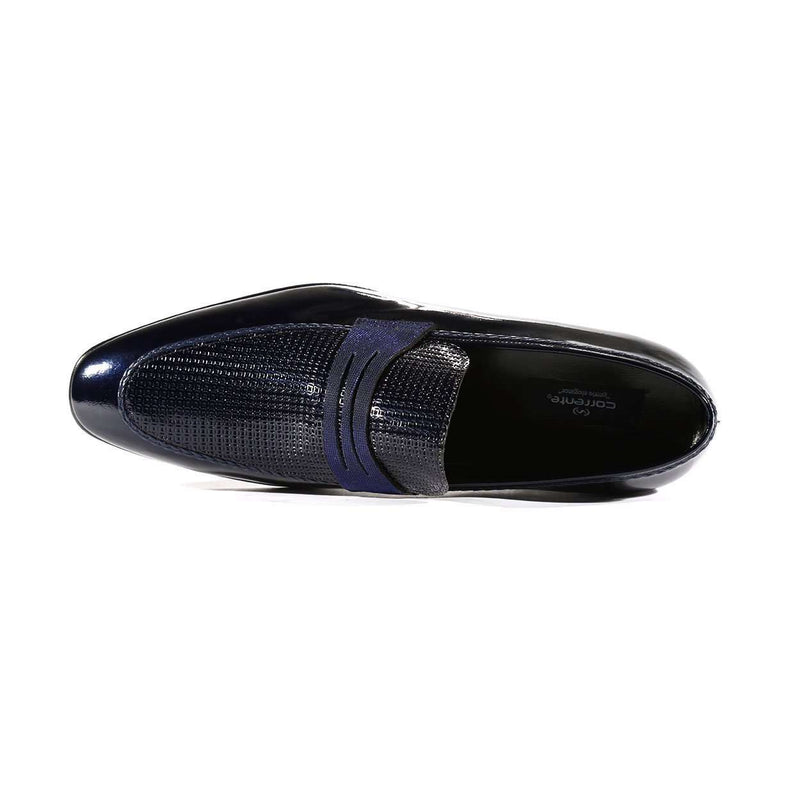 Corrente Men's Shoes Navy Blue Patent Leather Loafers 3711 (CRT1010)-AmbrogioShoes