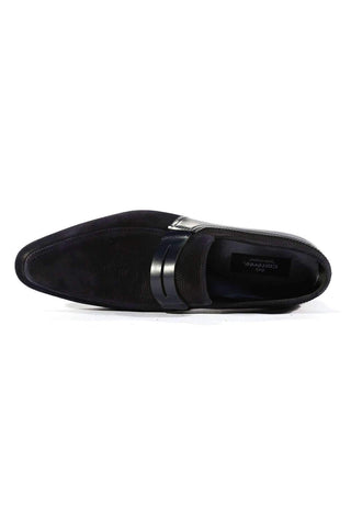 Corrente C143-4127 Men's Designer Shoes Navy Lizard Print / Suede / Calf-Skin Leather Loafers (CRT1014)