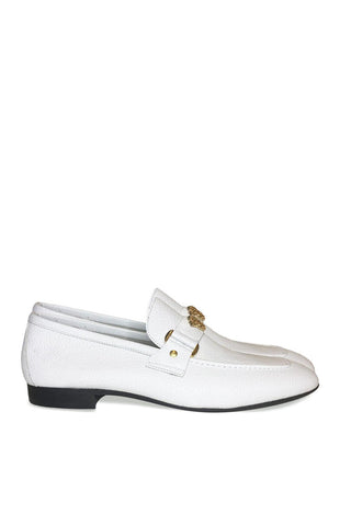 Corrente P000667 5229 White Leather with Medusa Ornament Slip On Loafers (CRT1431)