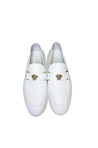 Corrente P000667 5229 White Leather with Medusa Ornament Slip On Loafers (CRT1431)