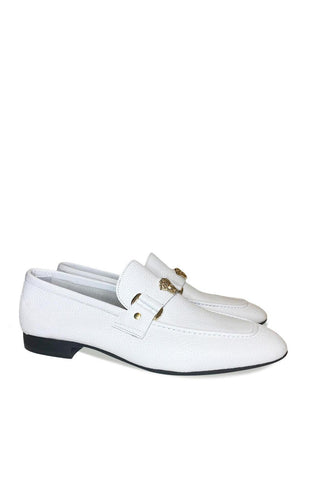Corrente P000667 5229 White Leather with Medusa Ornament Slip On Loafers (CRT1431)