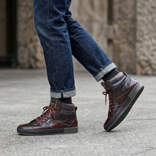 Dico by Corvari Mens Dover Bordo Burgundy Zippered High-Top Sneakers (COR1016)-AmbrogioShoes