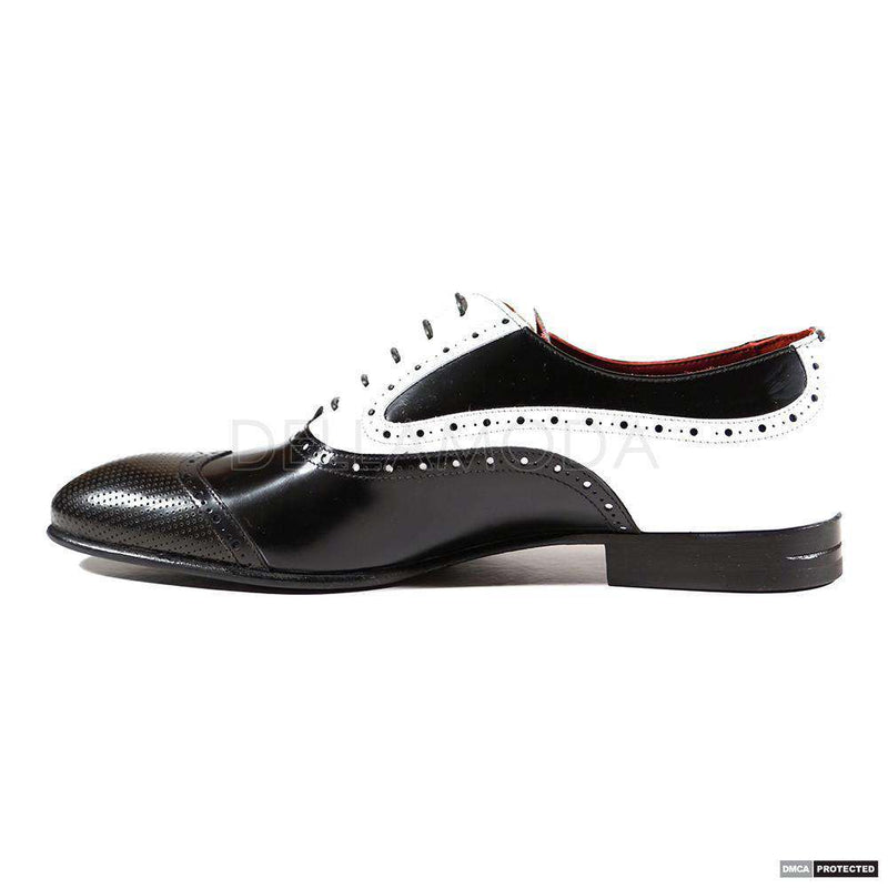 Dino Bigioni Shoes Mens Italian Vit. Paradise White / Black Oxfords (DB1005)-AmbrogioShoes