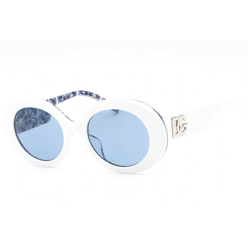 Dolce & Gabbana 0DG4448F Sunglasses White on Blue Maiolica / Light Blue Mirrored Silve Women's-AmbrogioShoes