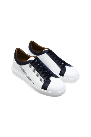 Donatello Deron White & Blue Calf-Skin Leather Casual Sneakers (DON1001)-AmbrogioShoes