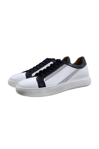 Donatello Deron White & Blue Calf-Skin Leather Casual Sneakers (DON1001)-AmbrogioShoes