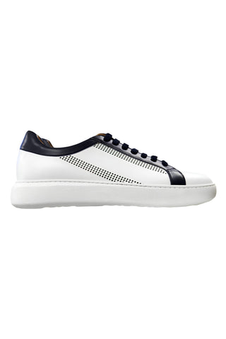 Donatello Deron White & Blue Calf-Skin Leather Casual Sneakers (DON1001)-AmbrogioShoes