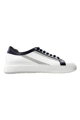 Donatello Deron White & Blue Leather Casual Sneakers (DON1001)