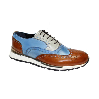 Duca Barletta Cognac/Light Blue/Bone Calf-Skin Leather Oxfords Sneakers (D1011)