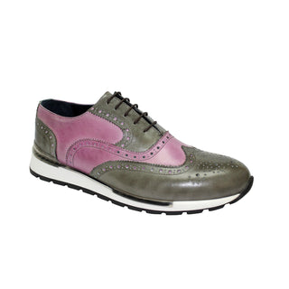 Duca Barletta Grey/Pink Calf-Skin Leather Oxfords Sneakers (D1012)