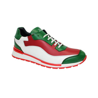 Duca Cento Green/Red/White Calf-Skin Leather Sneakers (D1017)