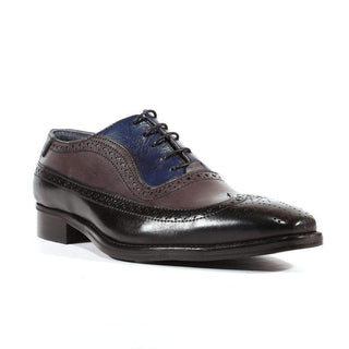 Duca Designer Shoes Italian Men's Black Tri-Tone Leather Oxfords (DS2107)