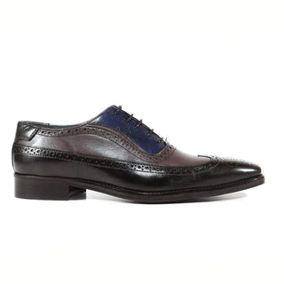 Duca Designer Shoes Italian Men's Black Tri-Tone Leather Oxfords (DS2107)